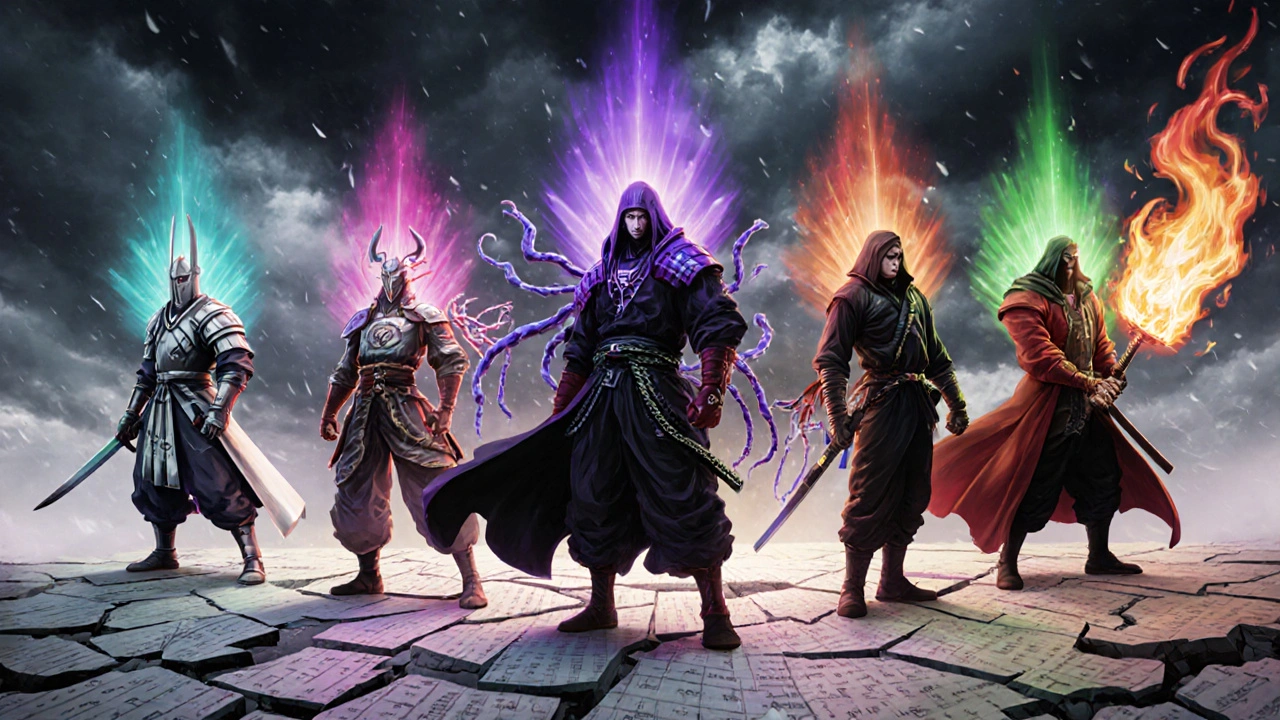 Five antibiotic warriors in battle on a medical chart, each with unique powers and auras.