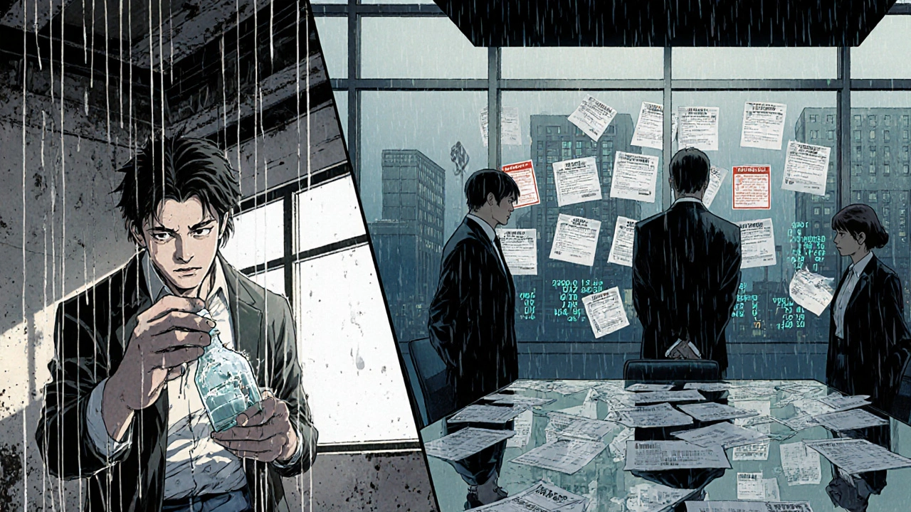 A small manufacturer mourns broken vials as corporate executives ignore shortage alerts in a cold boardroom.