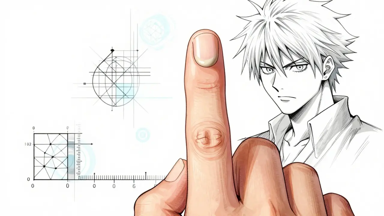 A close-up of a fingertip unit of cream used for precise dosing in anime style.