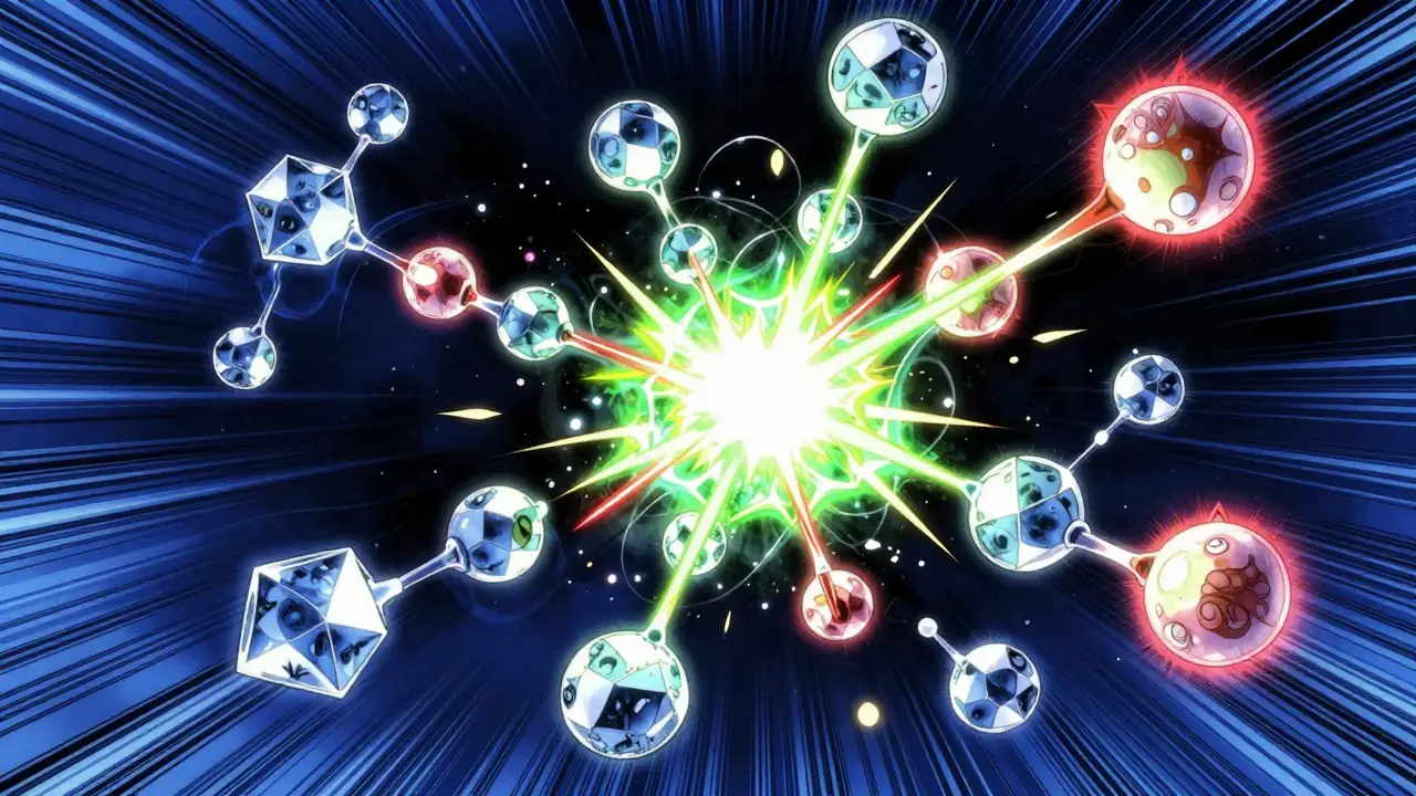 Manga art showing molecules colliding and sparking energy