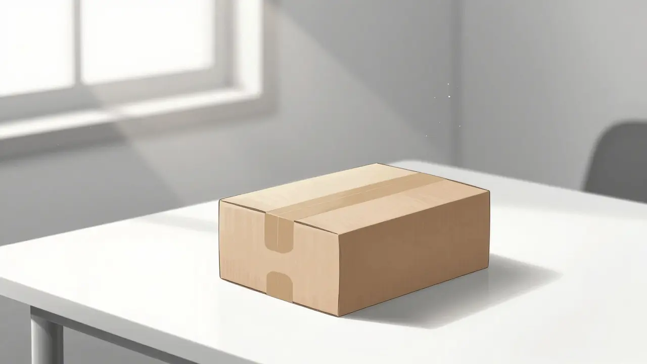 Plain delivery package on a sunlit table representing privacy