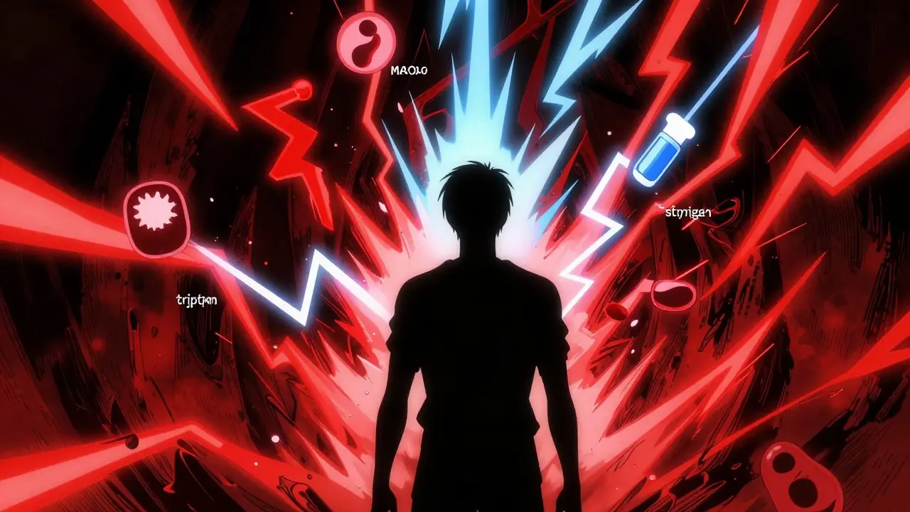 Red danger waves clashing with blue medicine aura