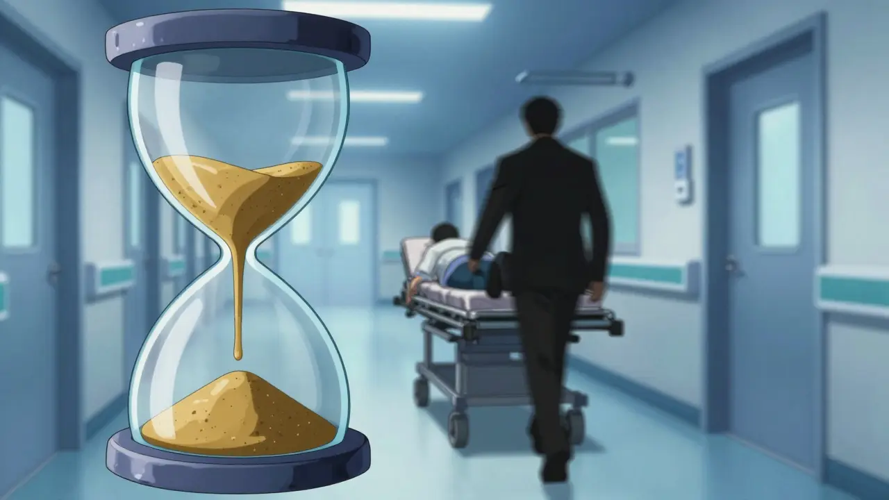 Anime style ER hallway with floating hourglass symbolizing time
