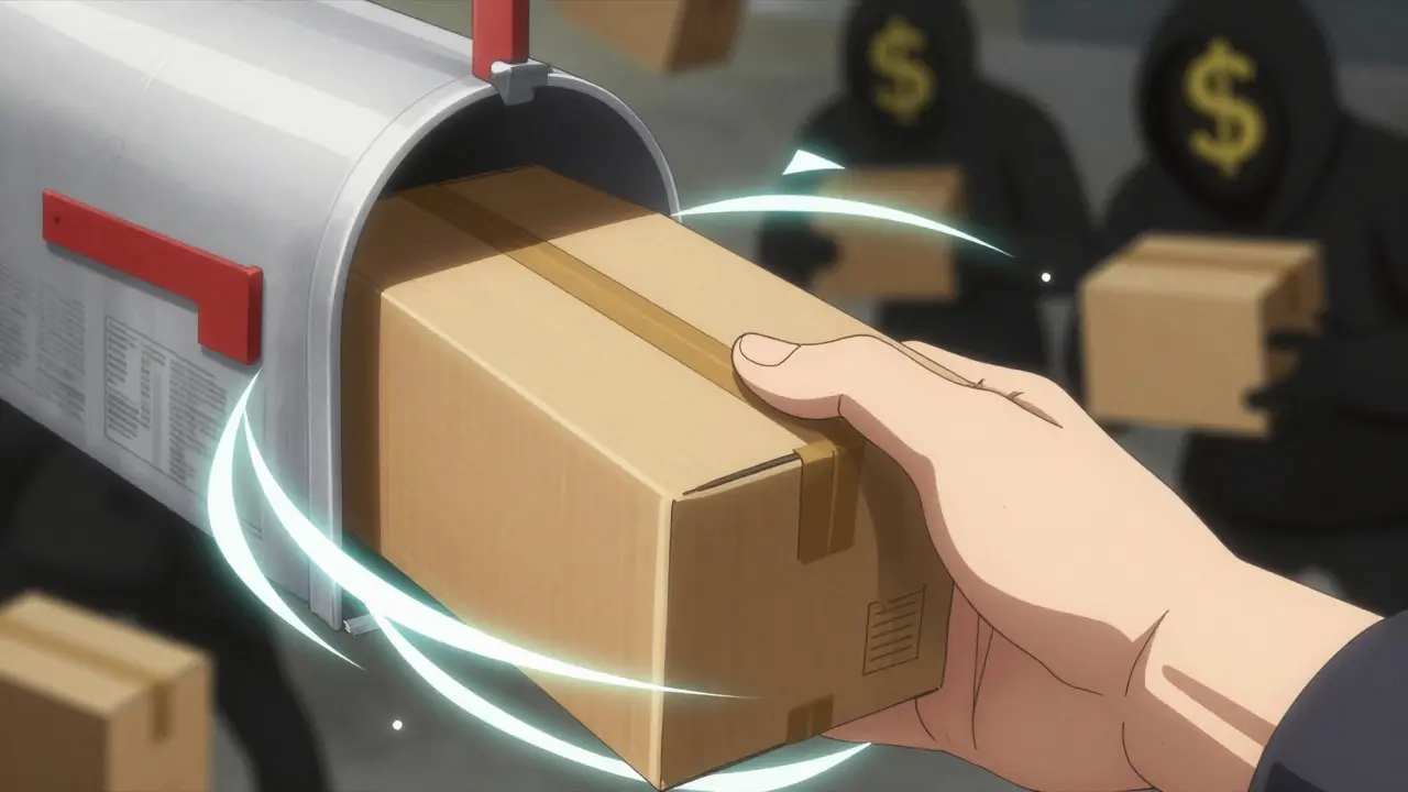 Anime style image of receiving discreet medication package safely