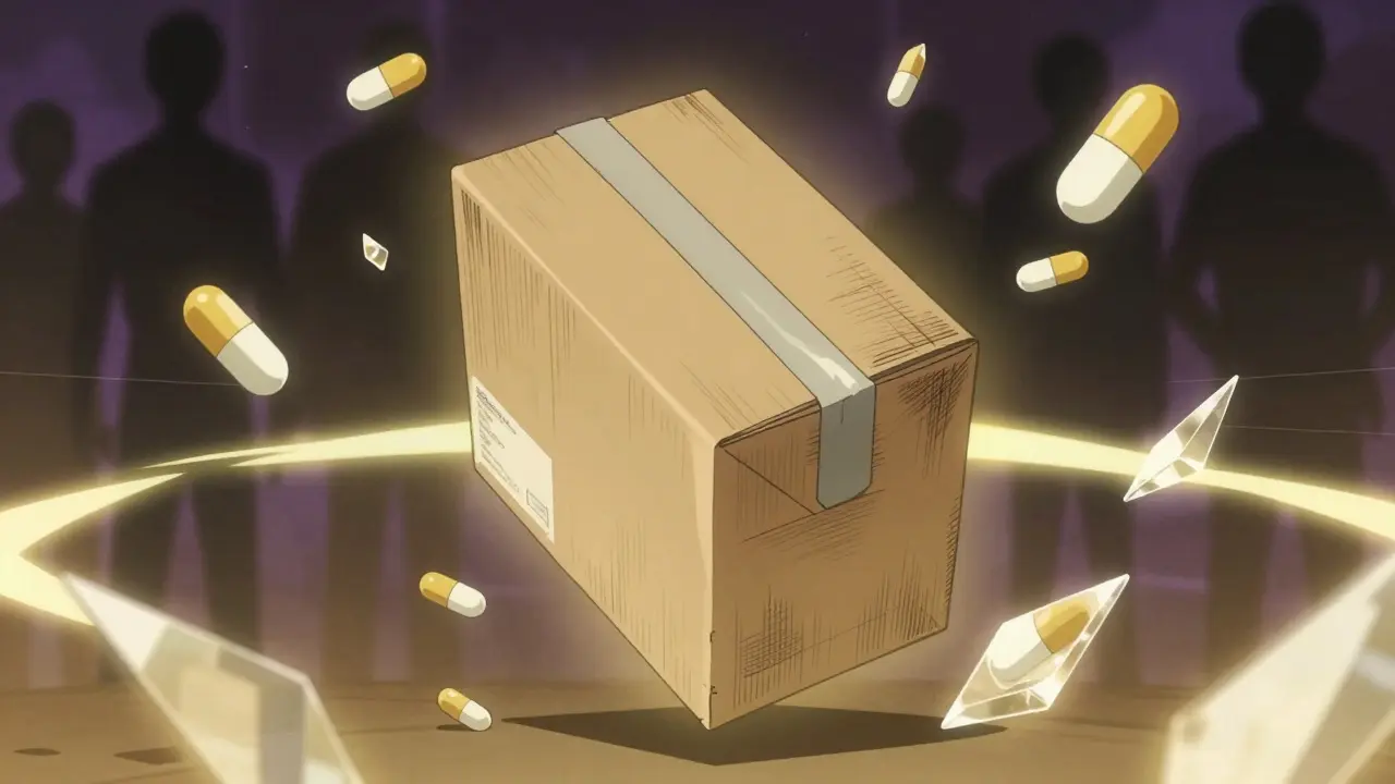 Floating medicine package with protective aura in manga art