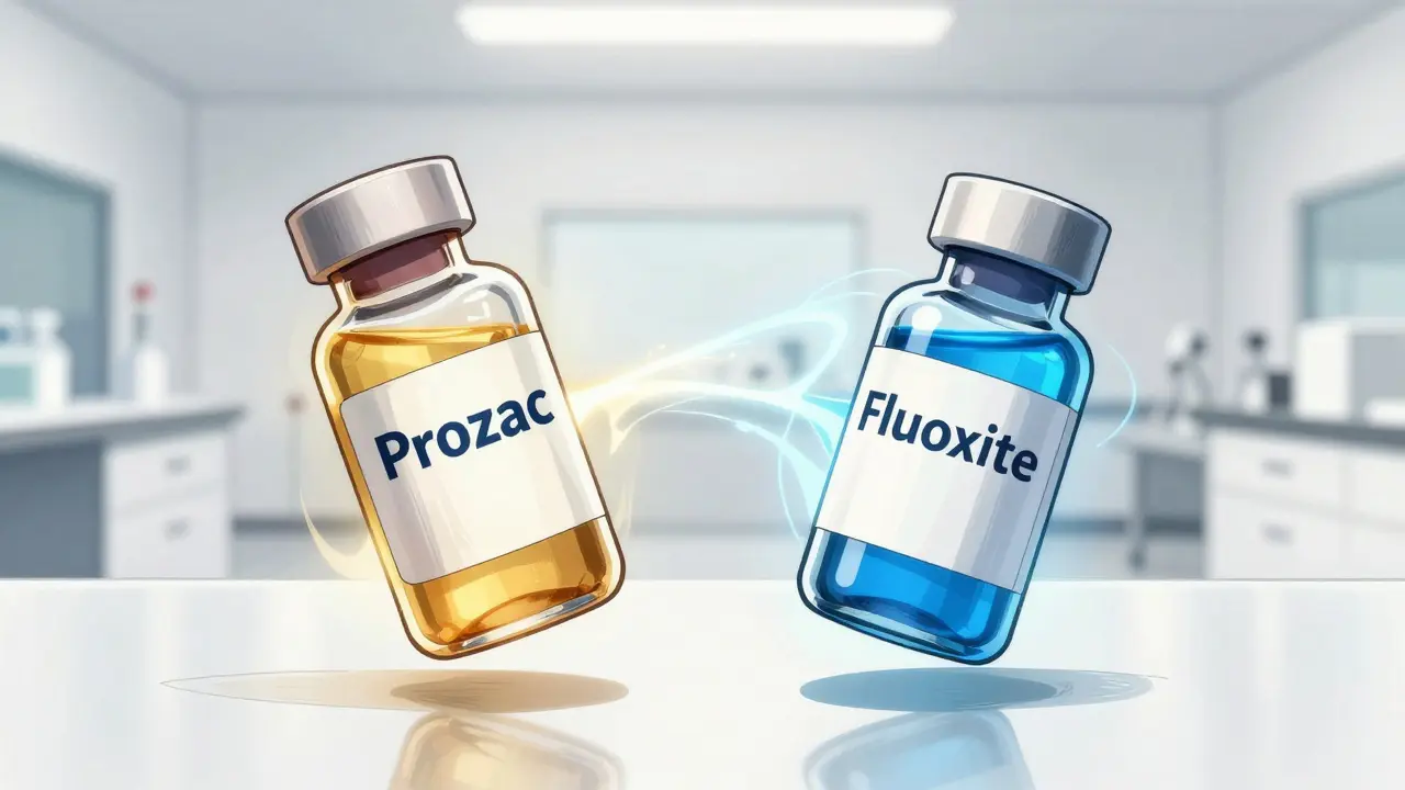 Glowing generic and brand pills showing bioequivalence