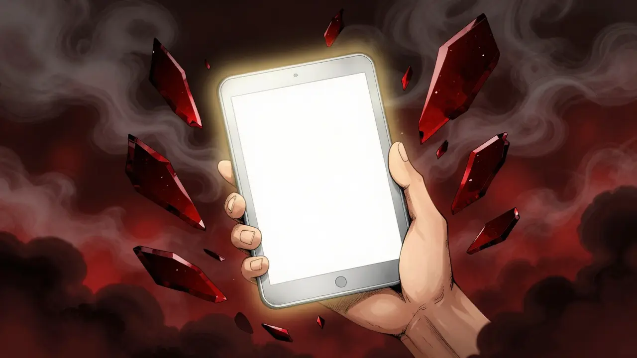 Hand holding safe pill repelling dark shards