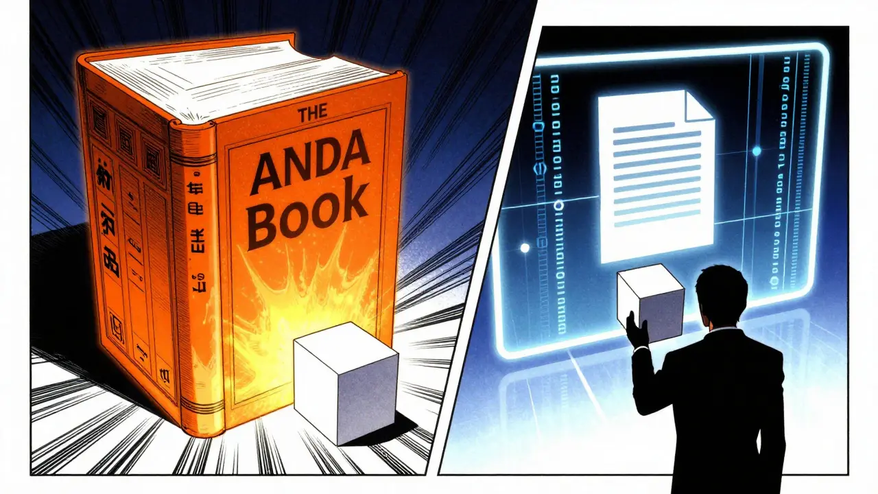 Abstract visualization of FDA Orange Book vs Authorized Generics list