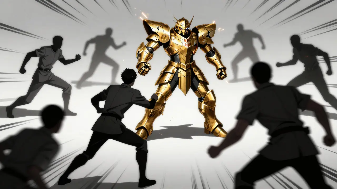 Manga style battle where generic competitors chip away at a brand-name drug's armor.