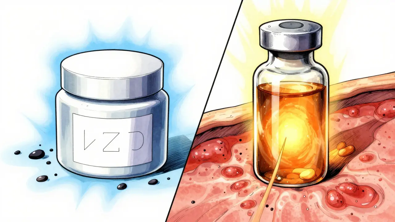 Manga style comparison of topical creams vs oral pills for acne