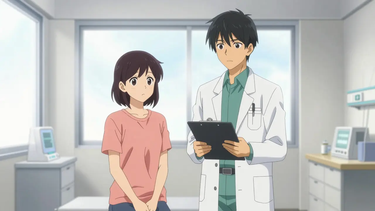 Doctor and patient discussing treatment plans in a bright clinic room in anime style