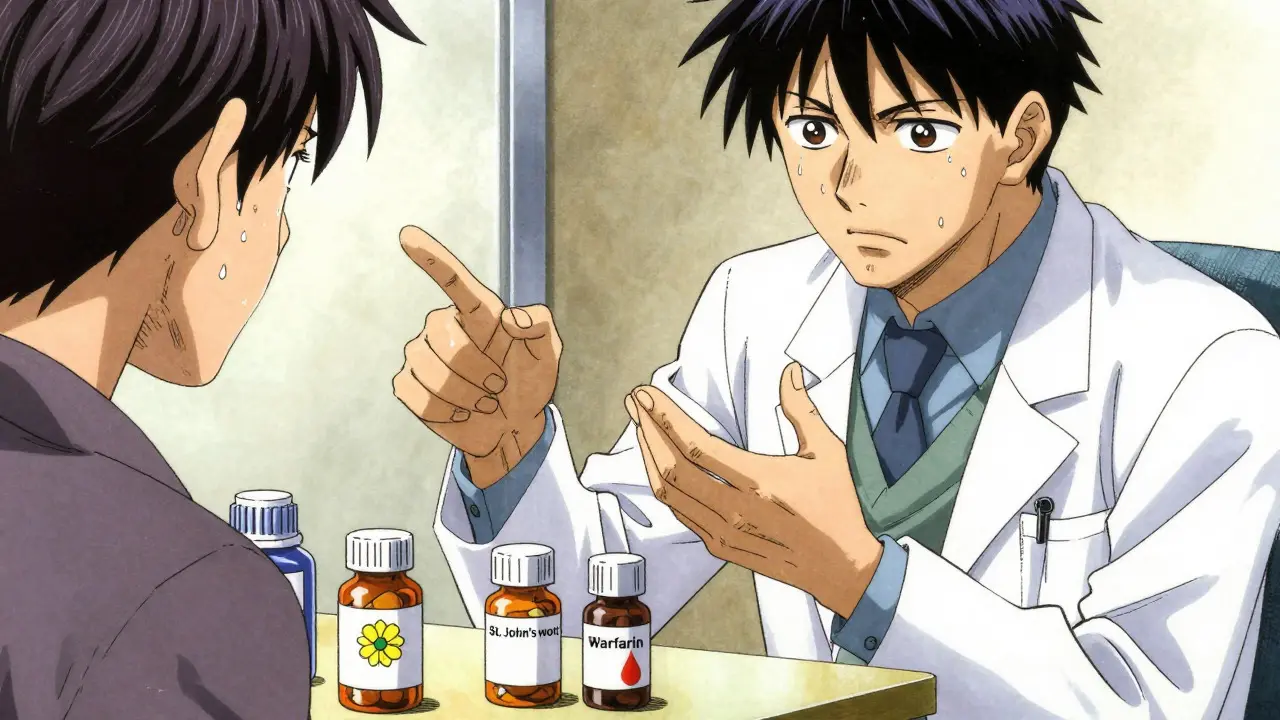 Pharmacist discussing potential drug interactions with a patient