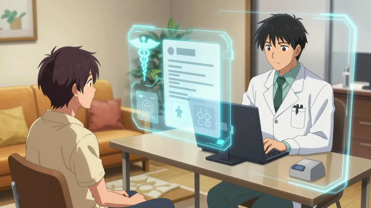 Telemedicine video call between patient and doctor, anime style